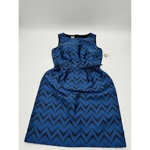 Anne Klein Chevron Jacquard Boat Neck Knee Length Dress Women's 8 Blue Geometric